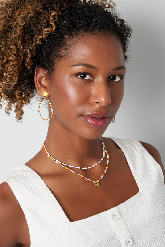Collana di perline colorate con ciondolo a cuore - arancione/multicolore Immagine4